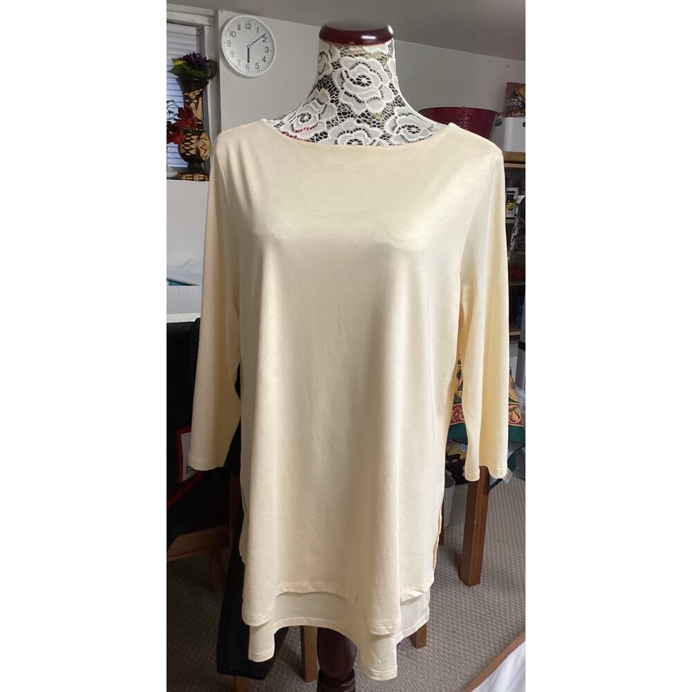 J.Jill Pure Jill boat neck layered tunic yellow jersey knit sz L